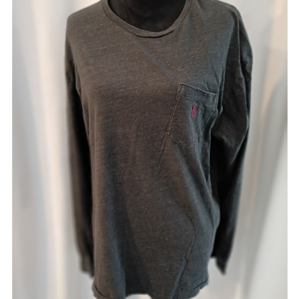 Polo Ralph Lauren Mens Long Sleeve Pocket T-Shirt Gray Red Pony Logo Size L